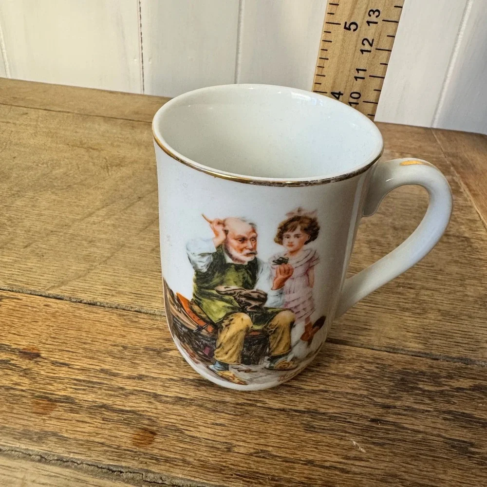 Norman Rockwell Museum The Cobbler Plate and Mug Set White Americana Decor Japan